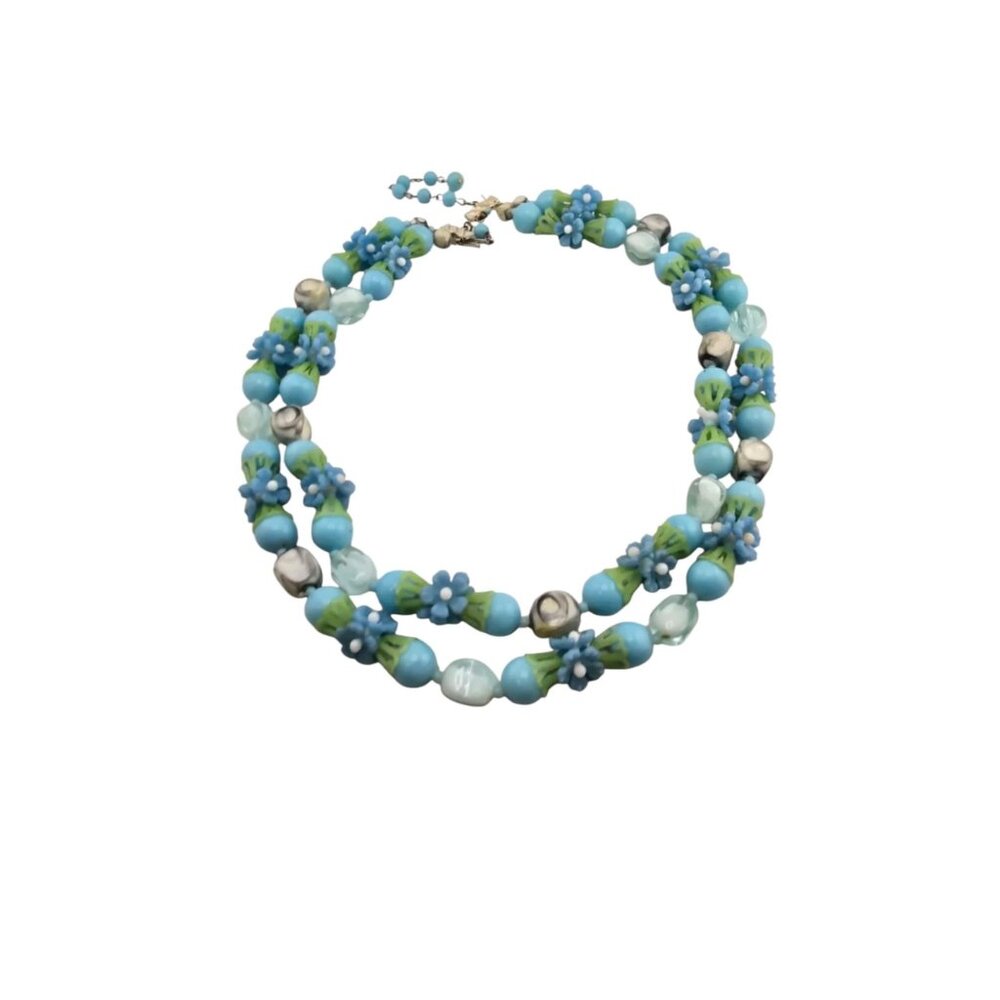 Vintage Signed Hong Kong Double Strand Flower Fruit Salad Necklace (A1793)